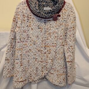 Cream Bouclé Cowl Neck Sweater with Multicolor Flecks